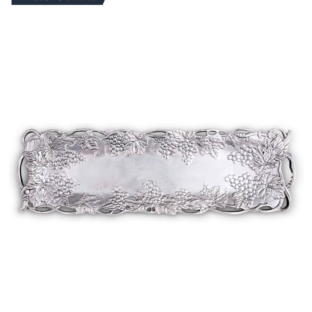 Arthur Court Silver Rectangular Serving Tray with Grape Design